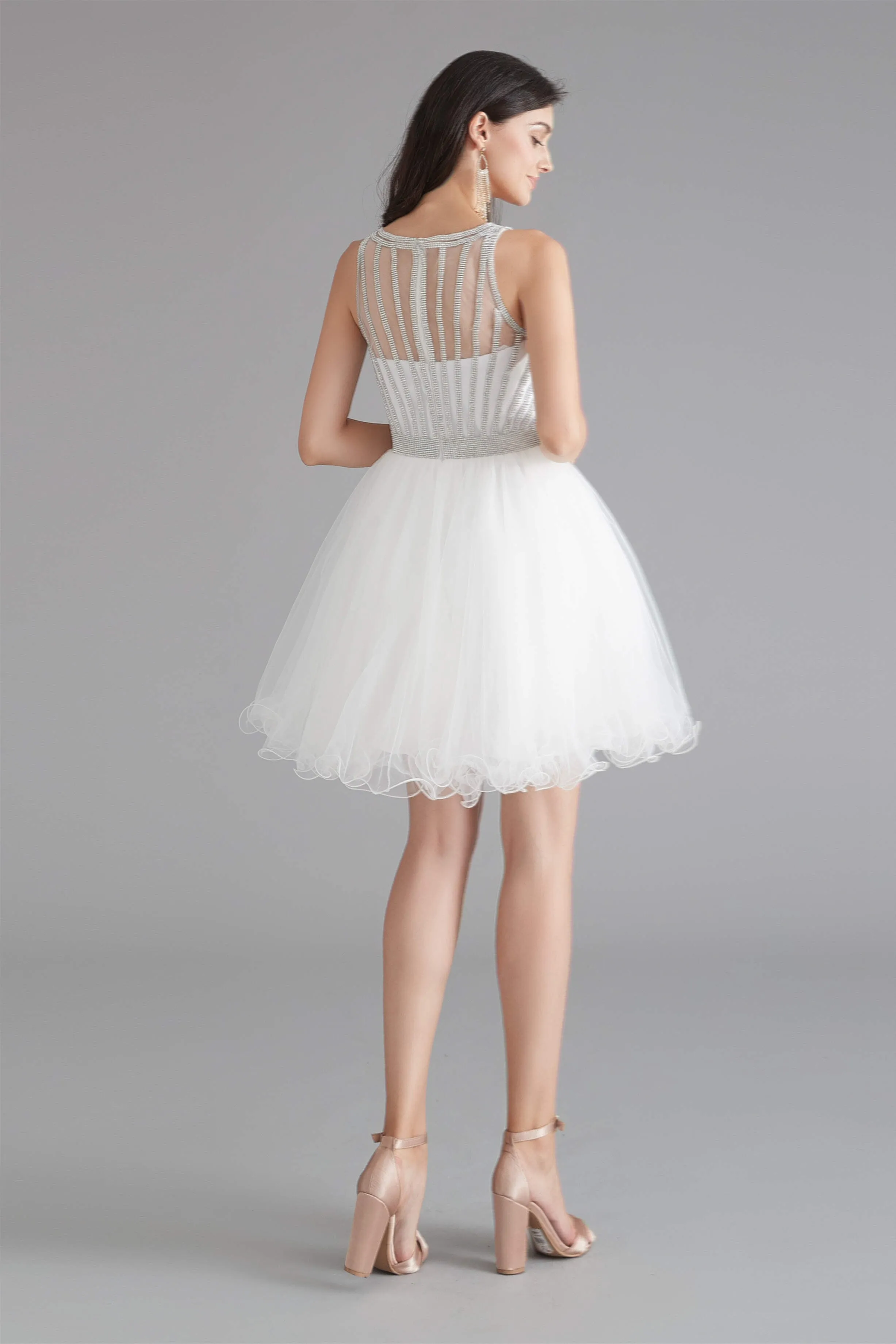 A-Line Tulle Sleeveless Beading Homecoming Dresses