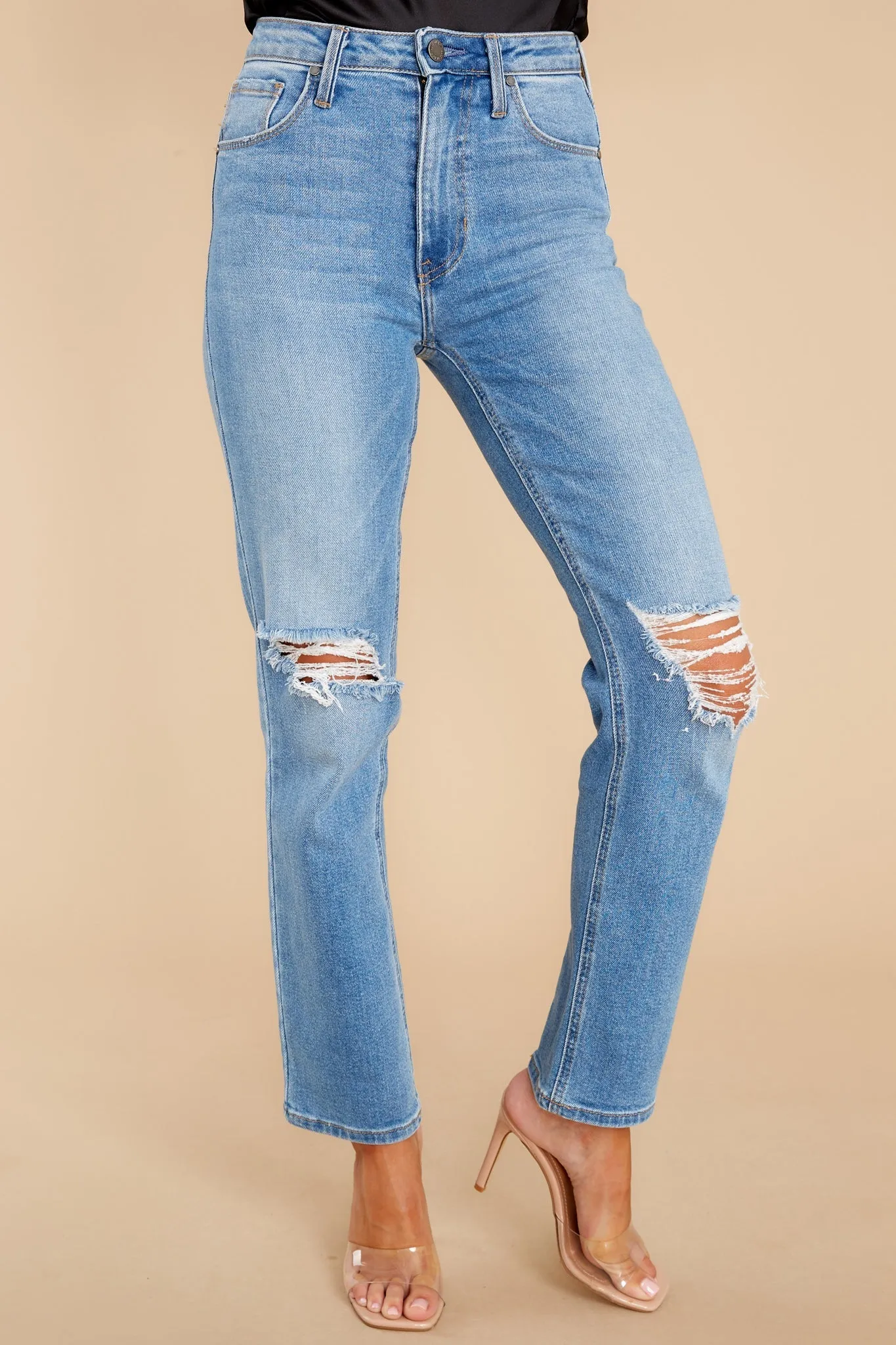 All Of Me Light Wash Distressed Straight Jeans