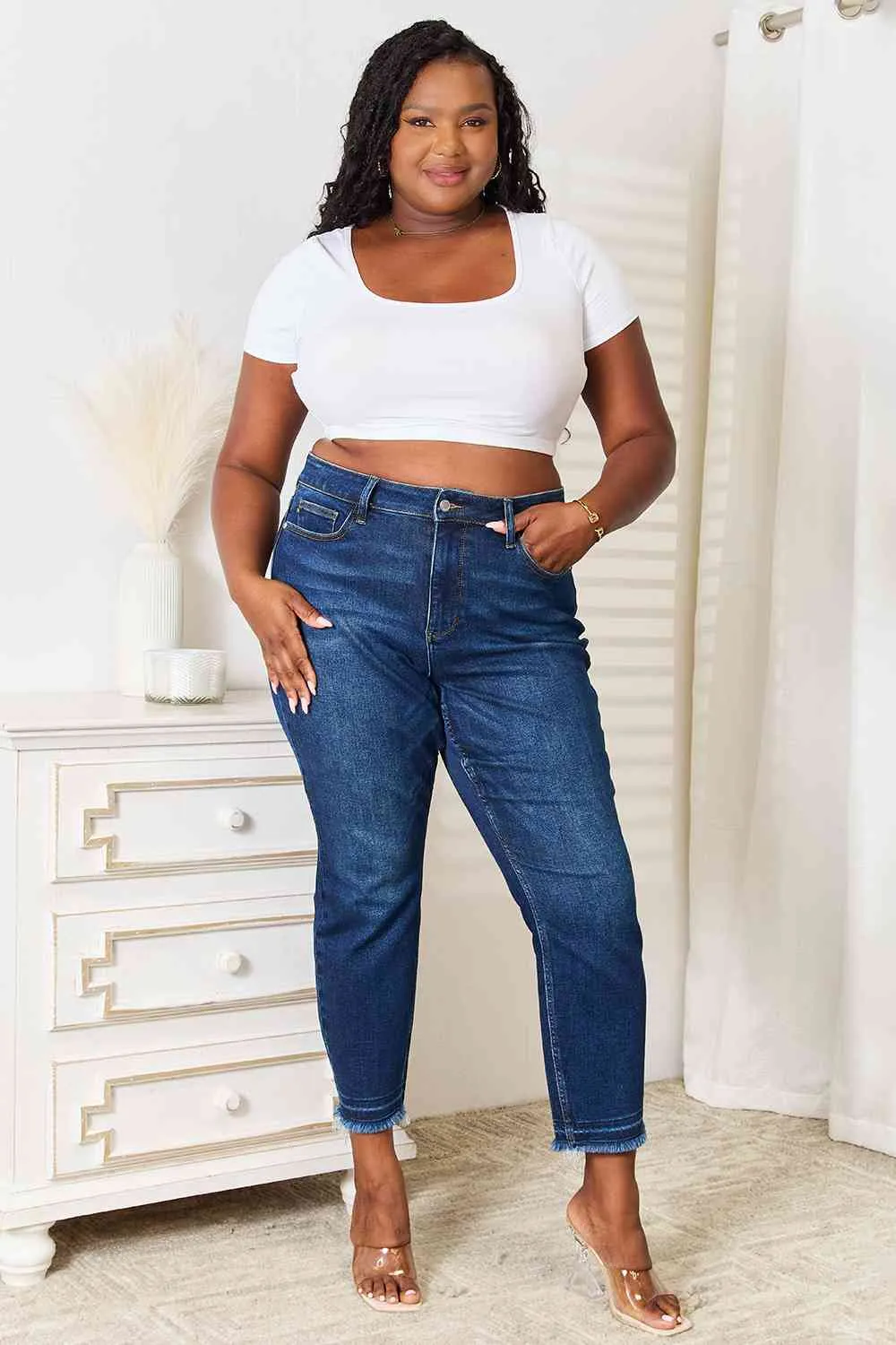 *APP EXCLUSIVE* Judy Blue High Waist Released Hem Slit Jeans