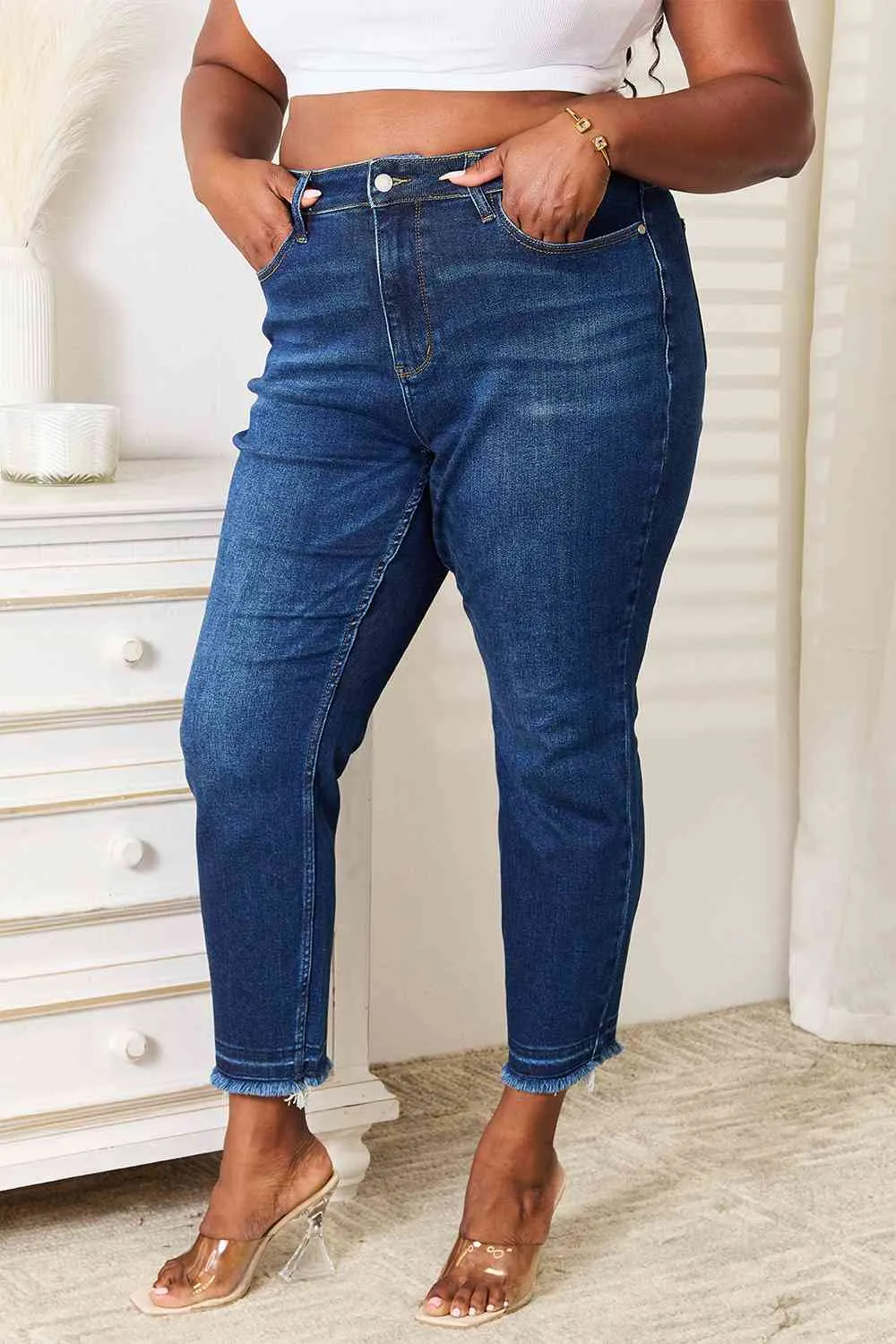 *APP EXCLUSIVE* Judy Blue High Waist Released Hem Slit Jeans