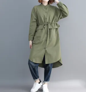 Army Green Shirts Plus Size Dresses Casual Loose Women Dresses SSM97215