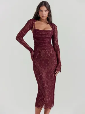 Bandage Bodycon Lace Spaghetti Strap Autumn Winter Nightclub Sexy Midi Dress