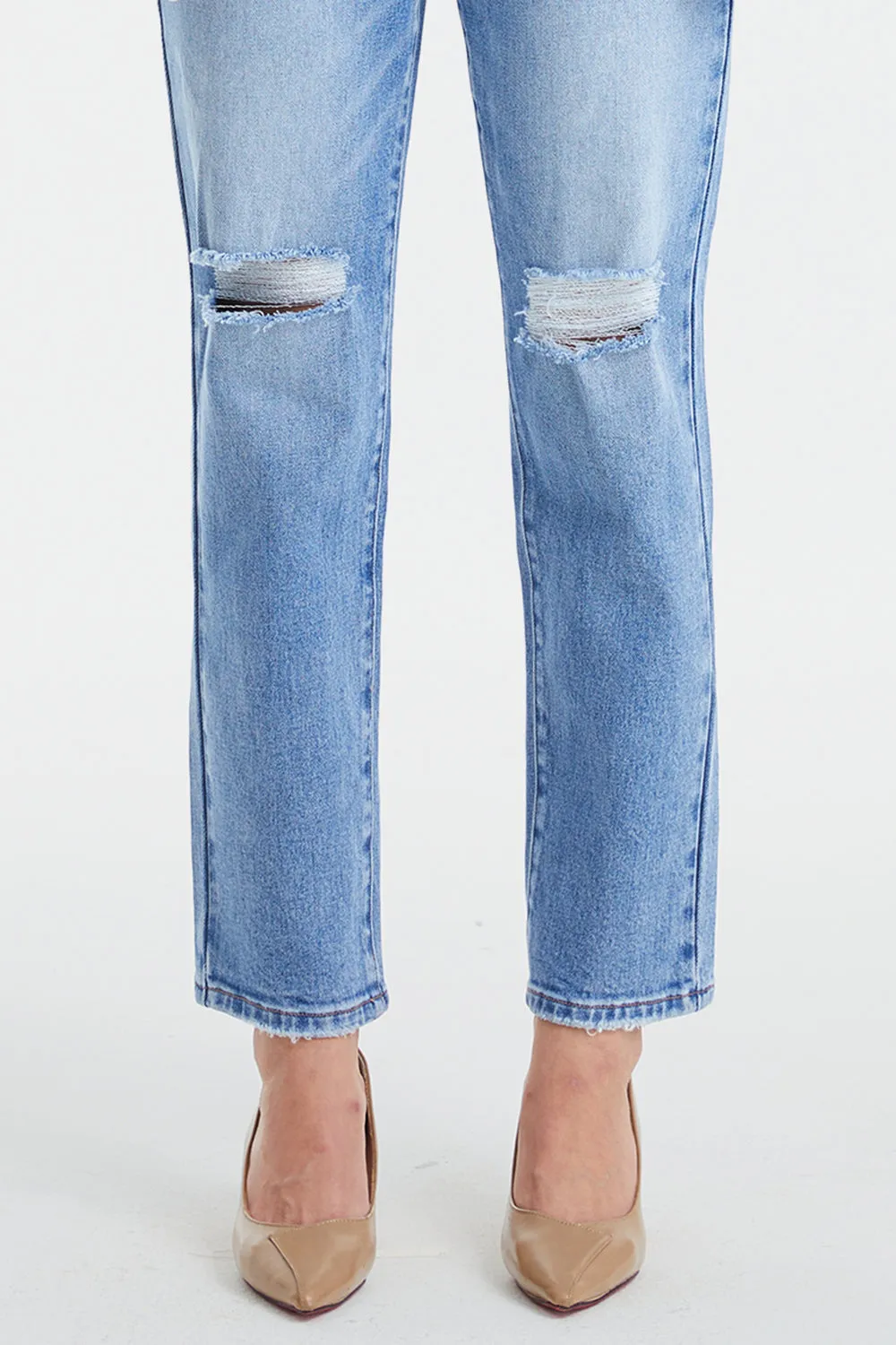 BAYEAS High Waist Distressed Cat's Whiskers Washed Straight Jeans