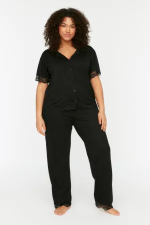 Black Lace Knitted Pajamas Set TBBSS22PT0623