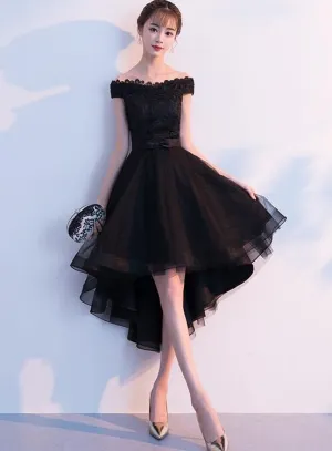 Black Tulle Homecoming Dresses Lace Off Shoulder Dress      S3122