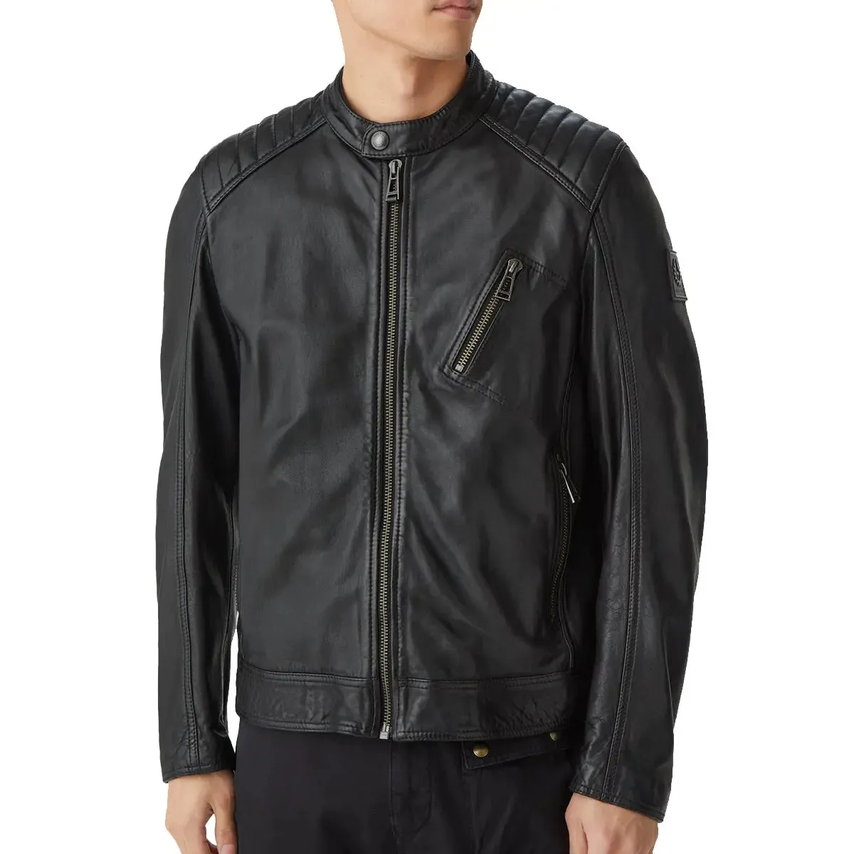 Black ‘V Racer 2.0’ Cheviot Leather Jacket