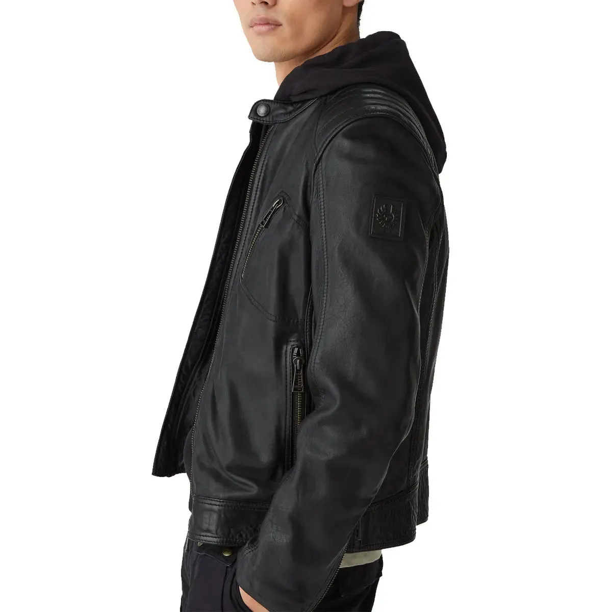 Black ‘V Racer 2.0’ Cheviot Leather Jacket