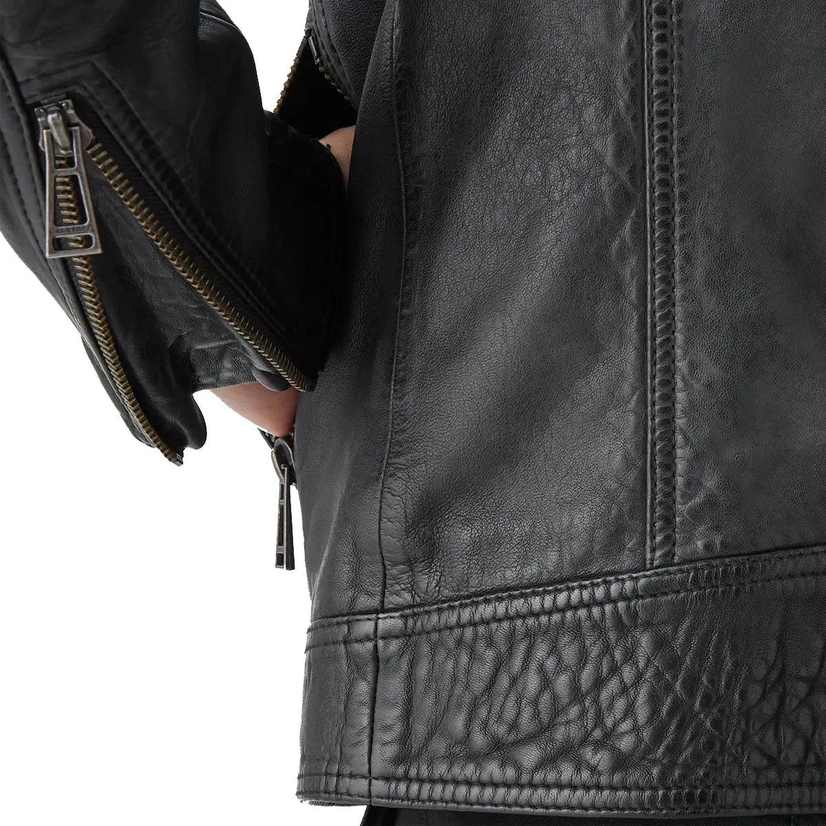 Black ‘V Racer 2.0’ Cheviot Leather Jacket