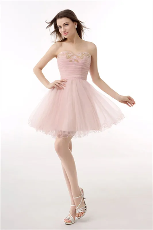 Blushing Pink Sweetheart Beaded A-line Short Homecoming Dresses