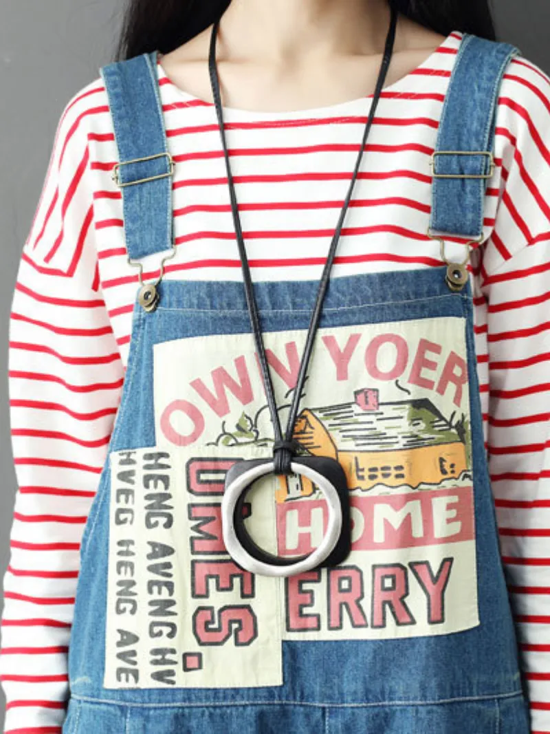 Bohemian Style Women's Short Patch Denim Overalls