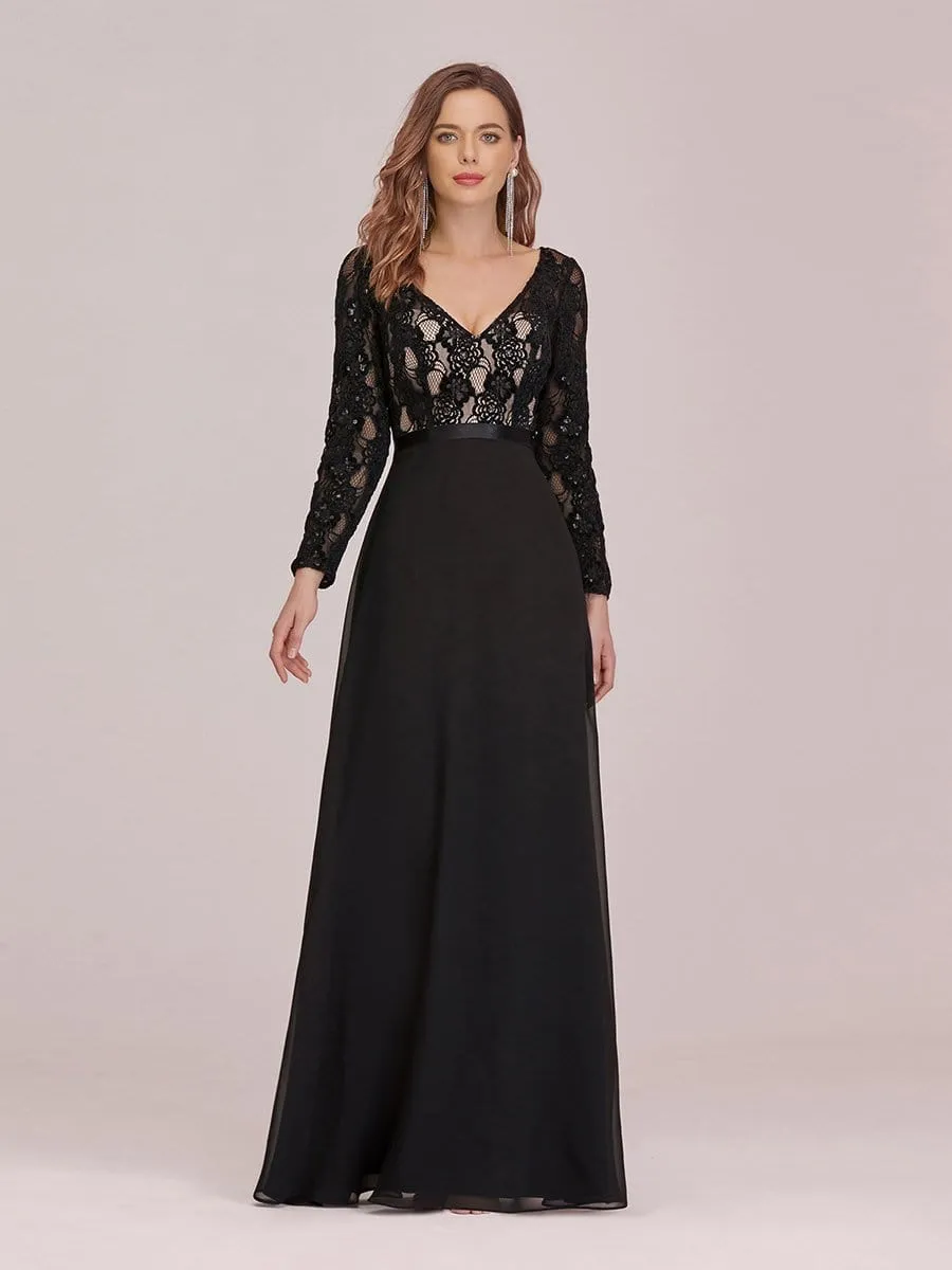 Chic A-Line Maxi Chiffon Evening Gowns with See-through Lace