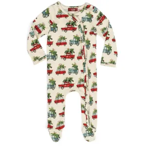 Christmas Cars Organic Cotton Footed Ruffle Romper - Select Size