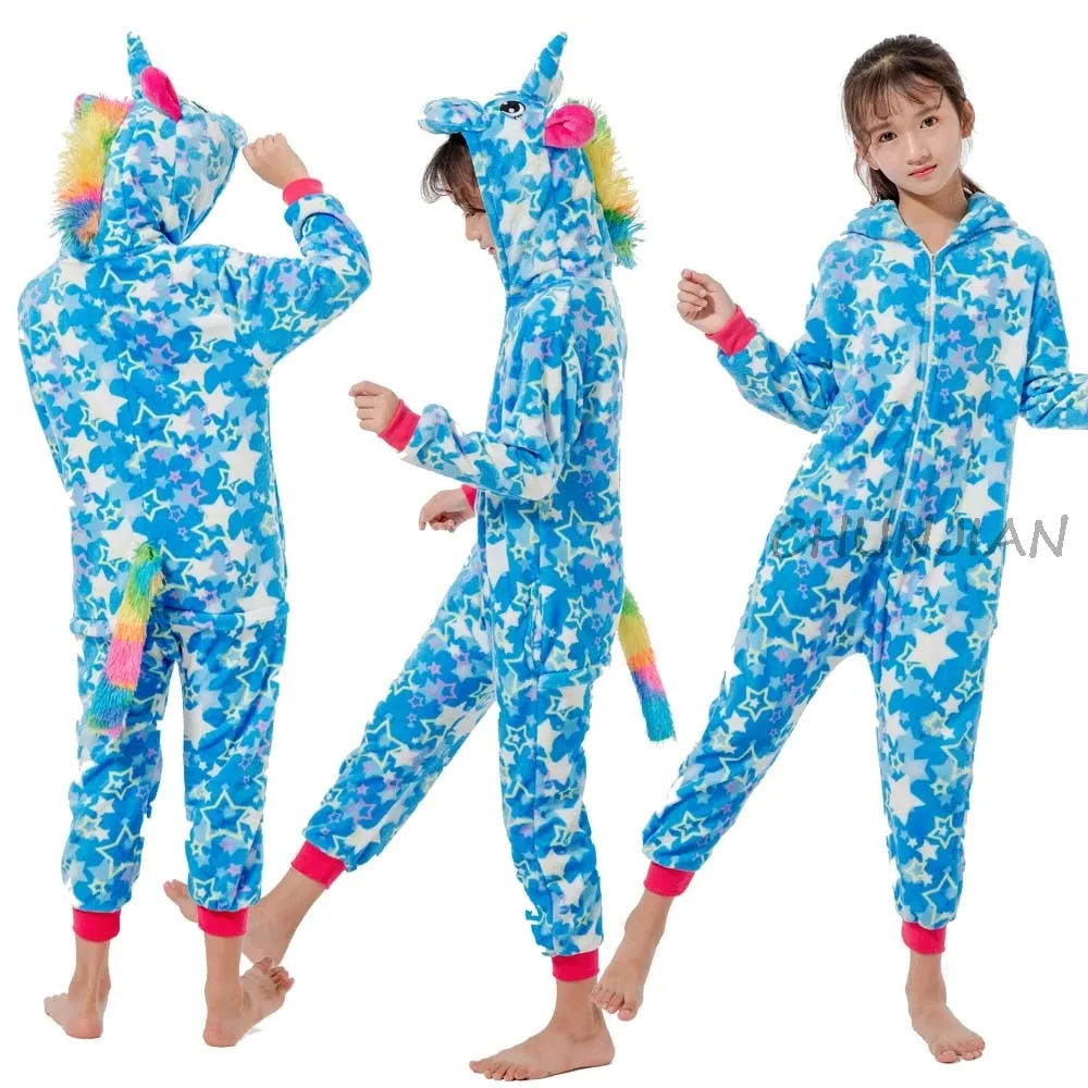 Christmas Pajamas Matching Family Pyjamas Children's Kigurumi Flannel Pajamas, Soft Unicorn Pajamas and Cartoon with a Hood for Boys and Girls