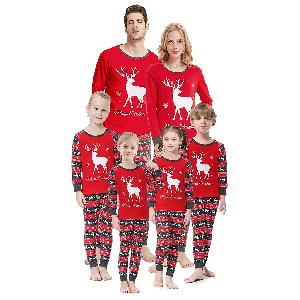 Christmas Pajamas Matching Family Pyjamas New  Pajamas Winter Parent-child Cotton Polyester Home Clothing Sleepwear