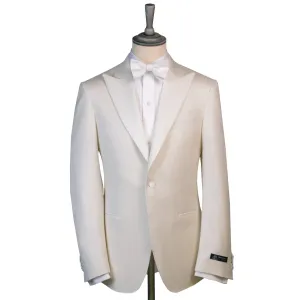 Cream Micro-Pattern Wool & Silk Tuxedo Jacket