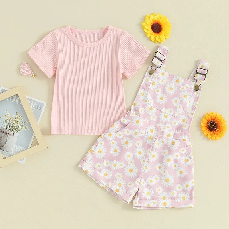 Daisy Dungarees & Ribbed Tee Set