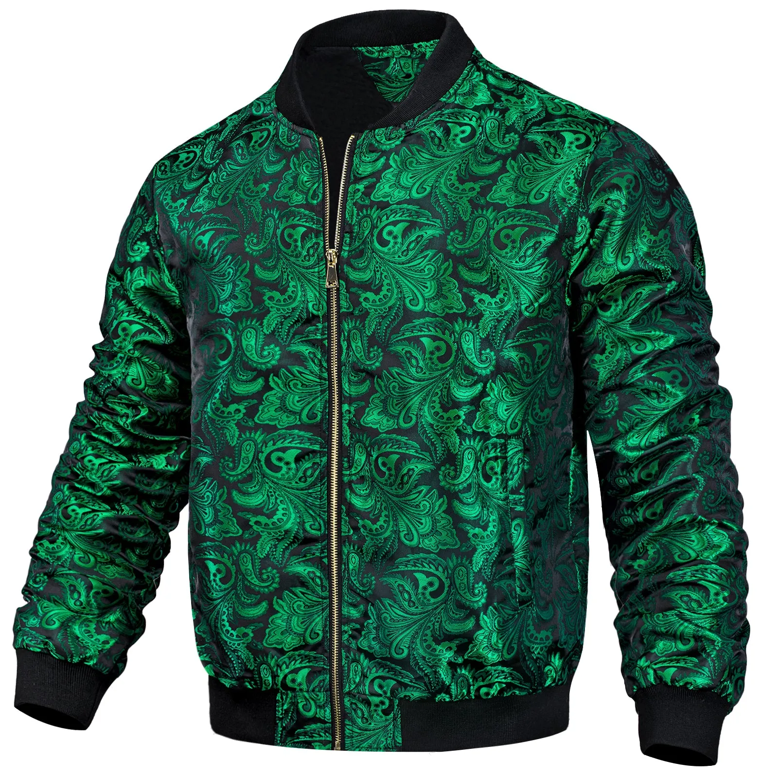 Dark Green Paisley Men's Zipper Thin Jacket