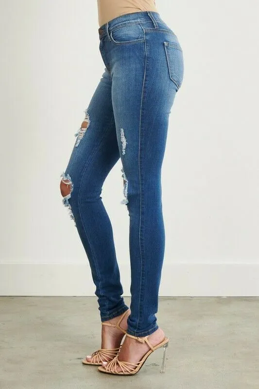 Distressed Destroyed Ripped Knee Stretch Skinny Womens Jeans