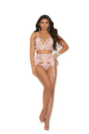 Elegant Moments Eyelash Lace Bralette, Garter Belt, Thong