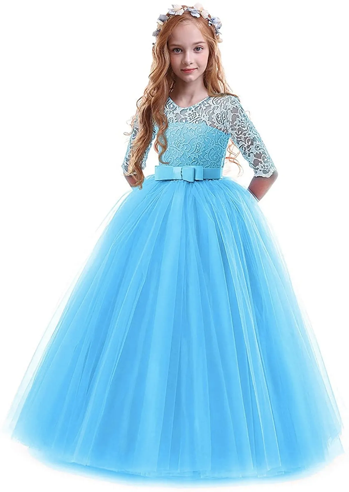 FancyDressWale Frozen Elsa theme floor length gown costume with Hair accessories and Princess crown