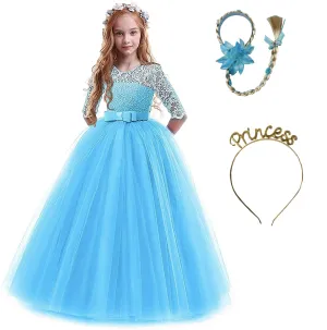 FancyDressWale Frozen Elsa theme floor length gown costume with Hair accessories and Princess crown