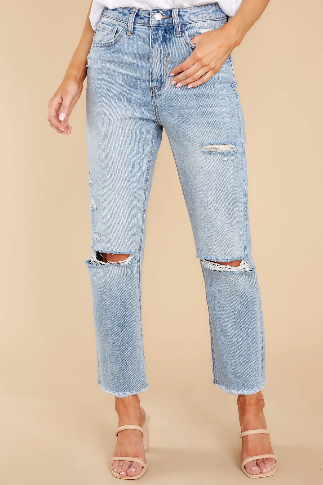 Find Your Edge Light Wash Distressed Straight Jeans