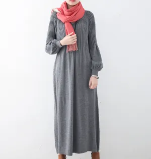 Gray High Collar Pleated Autumn Women Dresses Casual Women DressesSSM97219