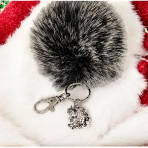 Horse Keychain/Faux Fur Pom Pom Charm Key Chain-Purse Charm/Journal Charm