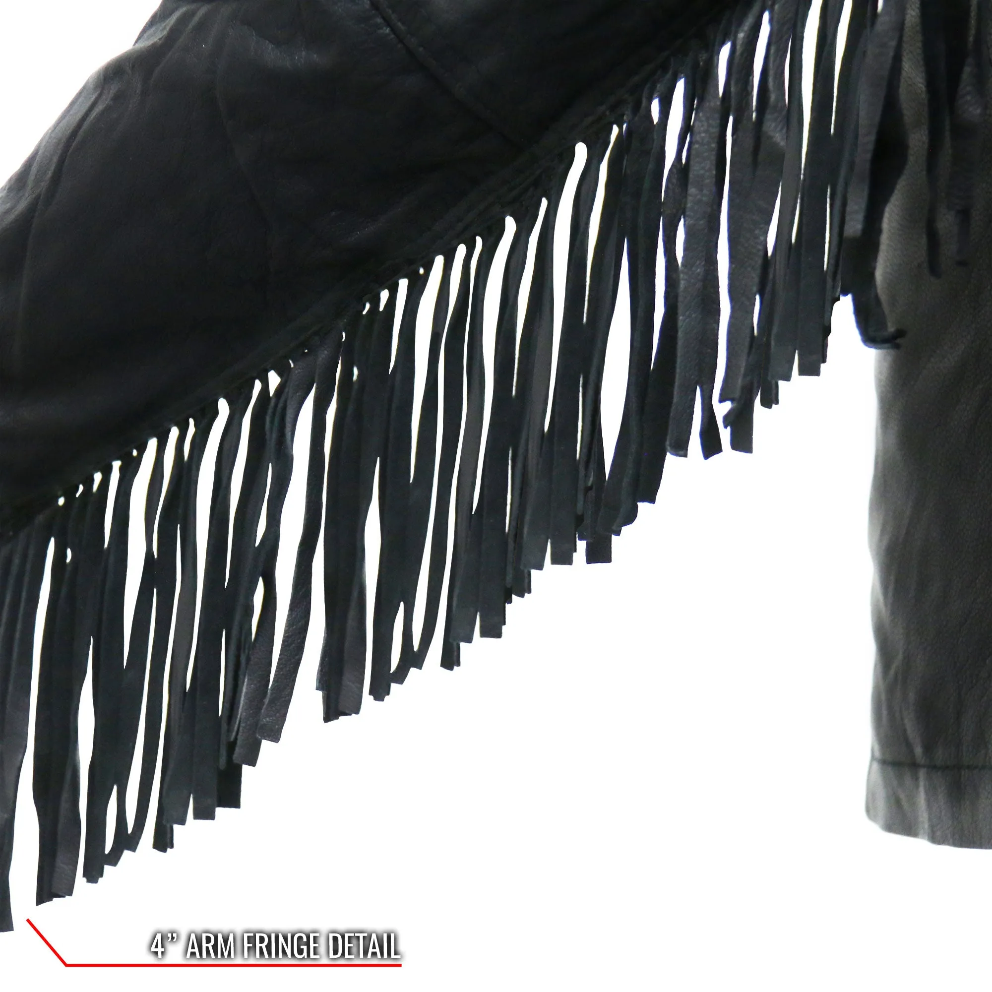 Hot Leathers JKL1028 Studs and Fringe Ladies Black Motorcycle style Carry Conceal Leather Biker Jacket