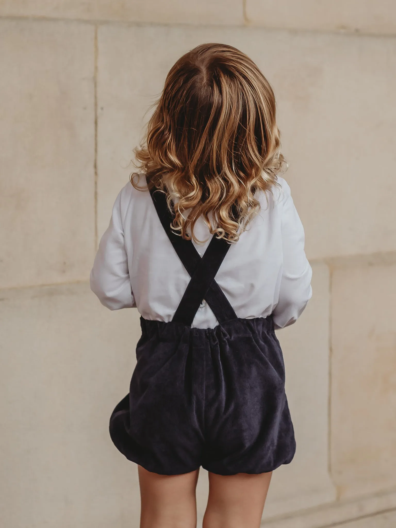 'James' navy babycord dungaree and shirt set