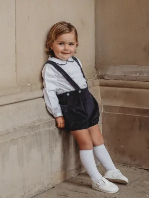 'James' navy babycord dungaree and shirt set