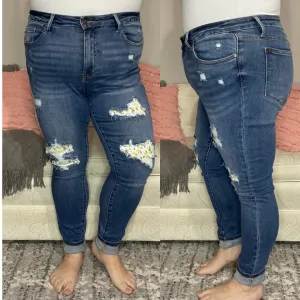 Judy Blue Distressed Lemon Patch Skinny Jeans