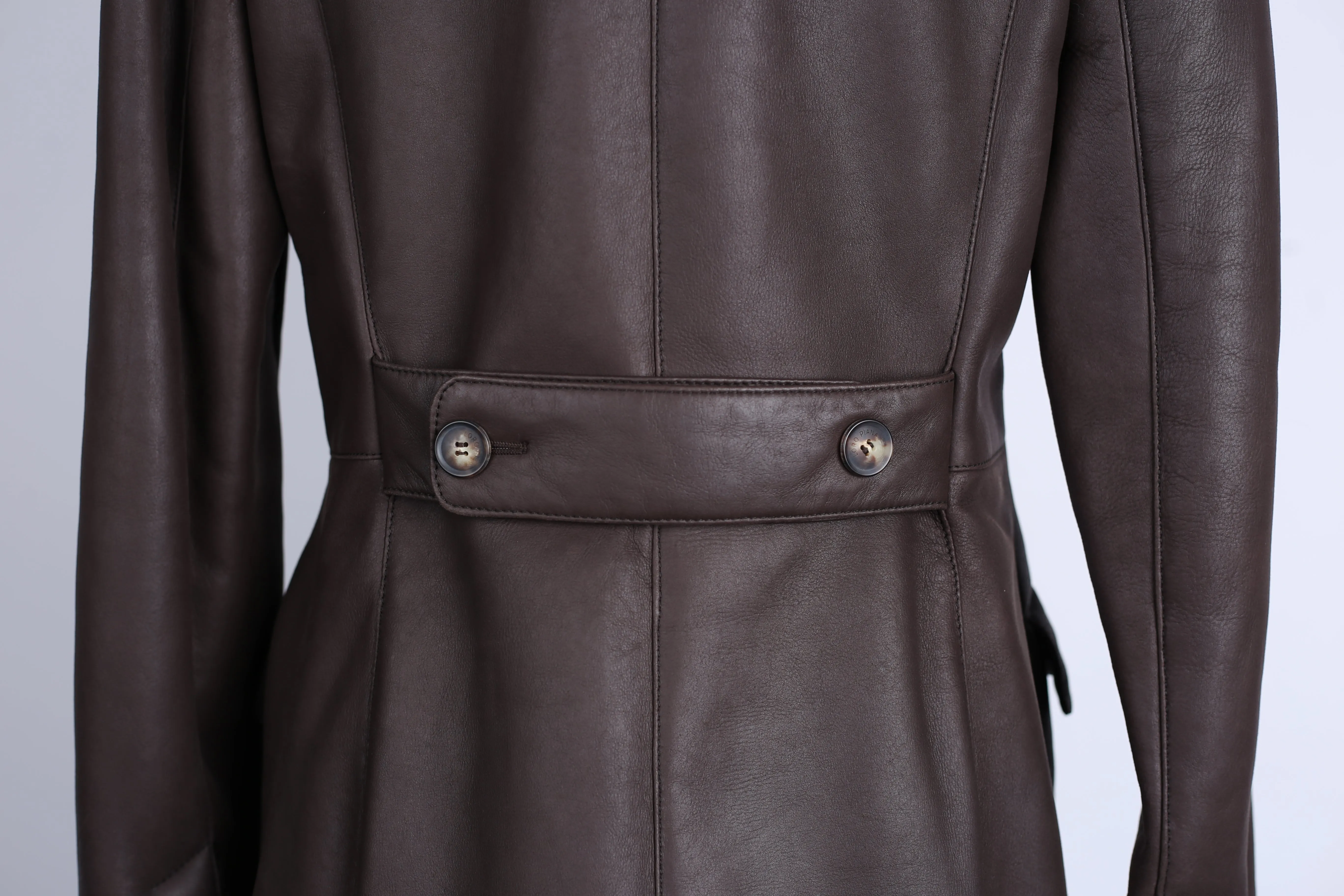 Leather Shearling Lined Overcoat-Brown