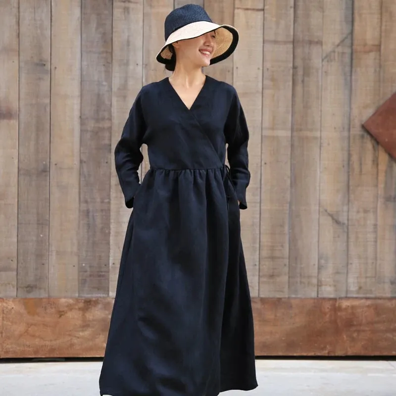 Linen Spring Women Black Dresses CH90423