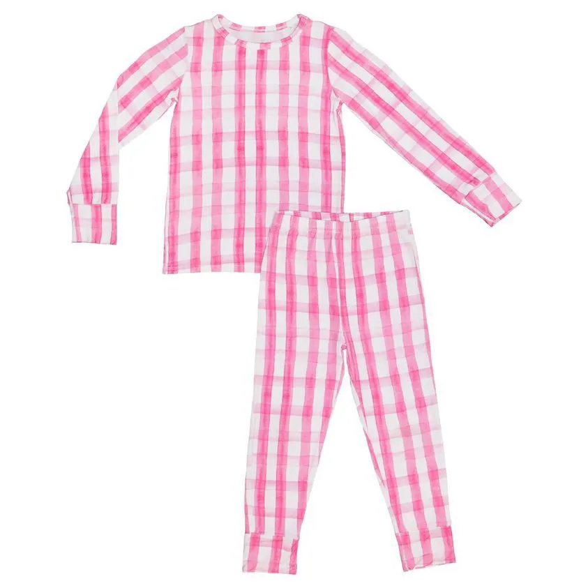 Little Pajama Co. Long Sleeve 2 Piece Set - Pink Gingham