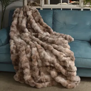 Luxury Ripple Rabbit Touch Fur Throw - Natural & Rusts