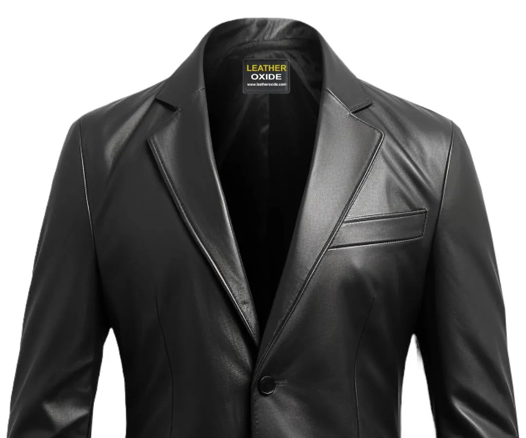 Men Black leather Two Button Blazer - Leather Blazer for Men