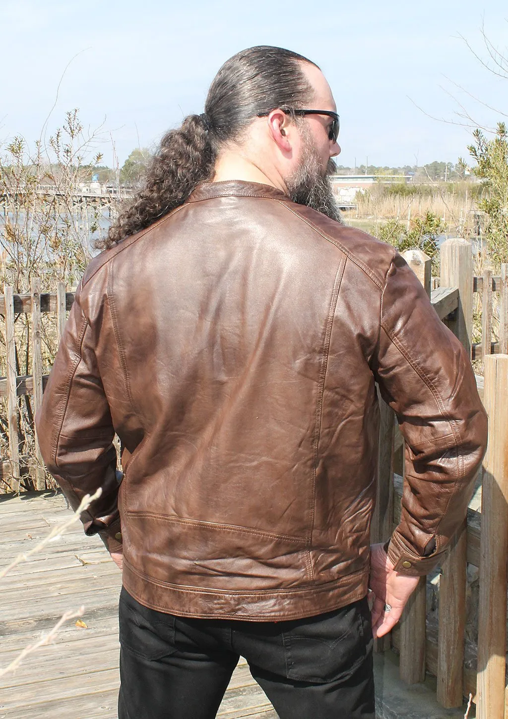 Men's Brown Lightweight Leather Motorcycle Jacket #M69241N