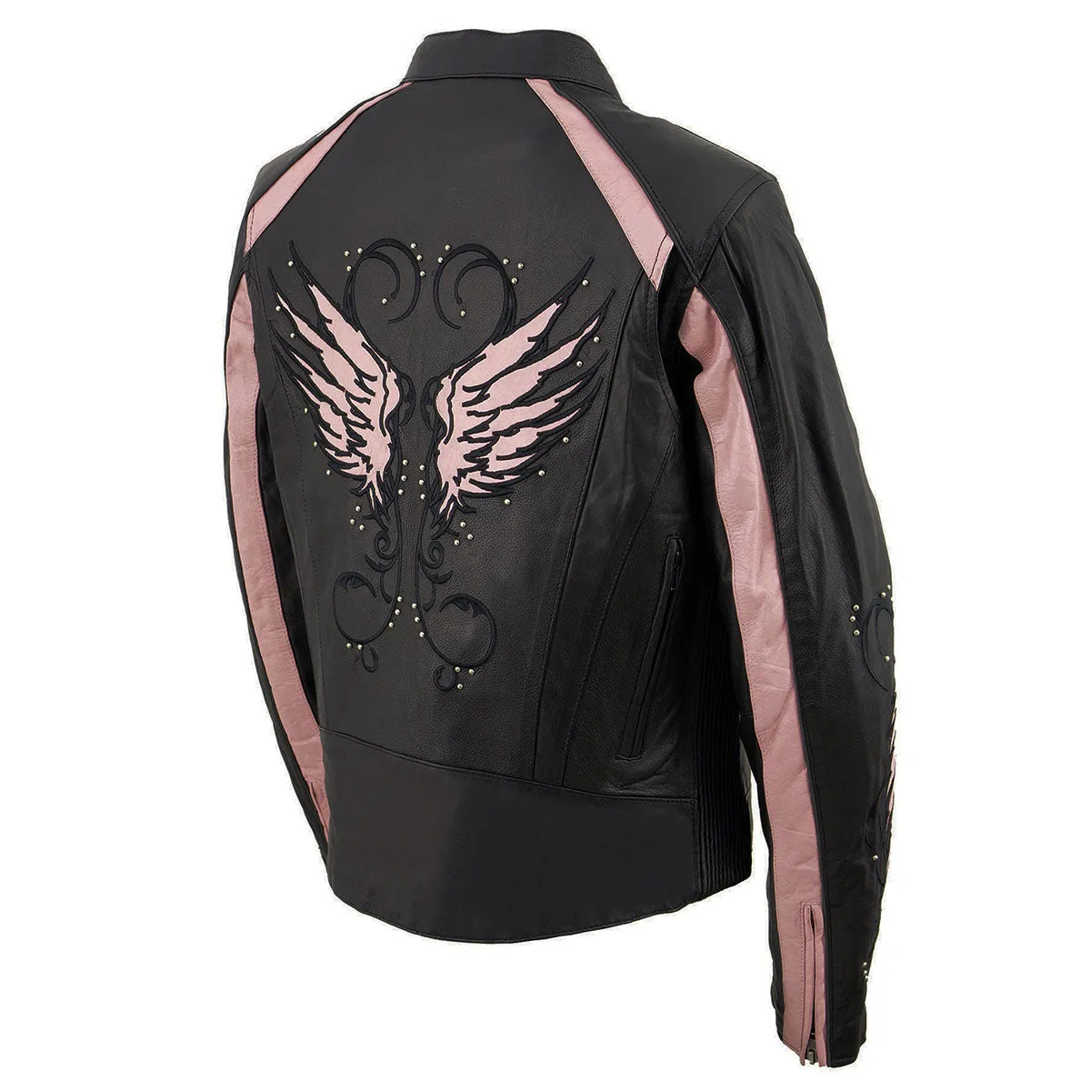 Milwaukee Leather ML1952 Women's Black and Pink Embroidered and Stud Design Scooter Jacket