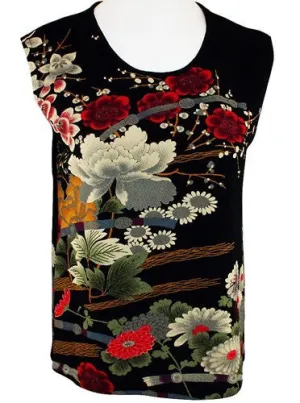 Moonlight Geometric & Floral Print, Scoop Neck, Asian Themed Tank Top - Asian Garden