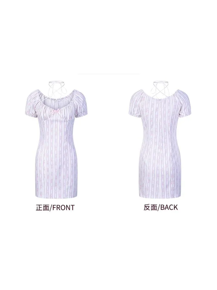 Pleated Lace-Up Neck Dresses【s0000006591】