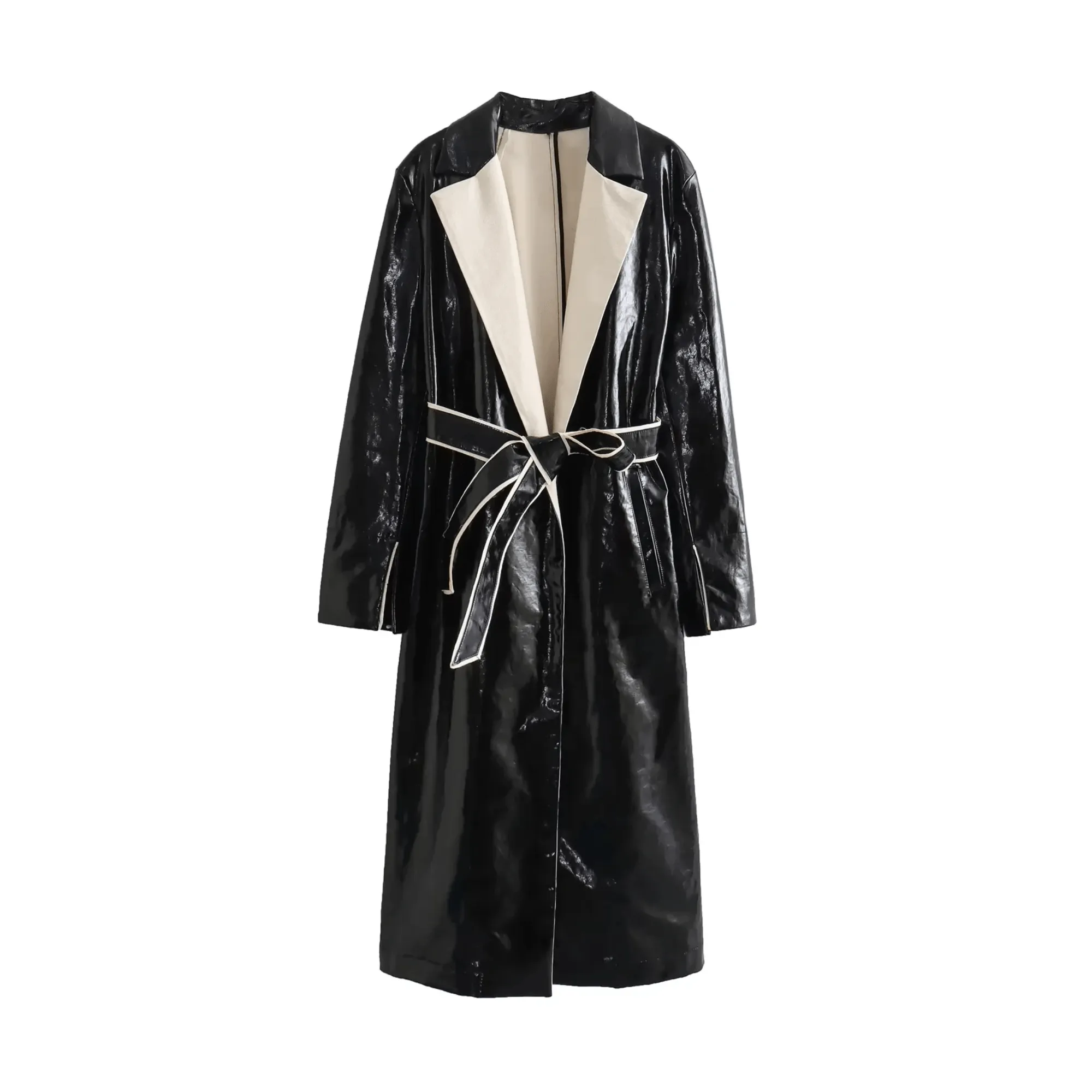 Pre Order:  Contrast Lapel Vegan Leather Coat