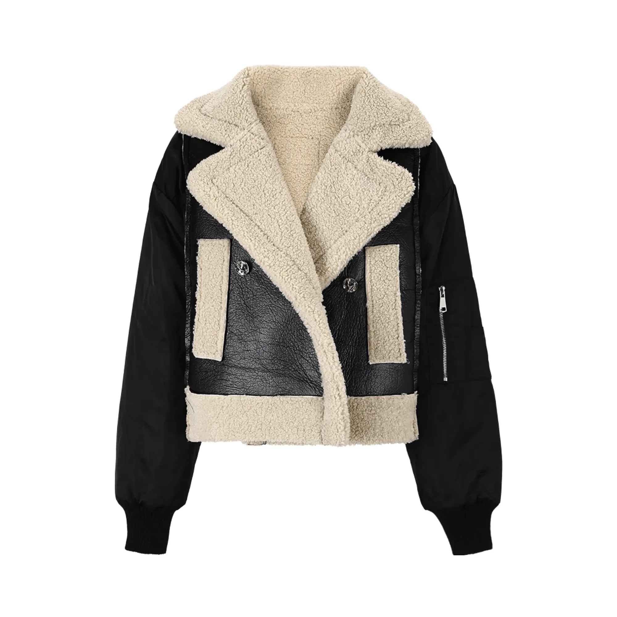 Pre Order:  Sleeve Zip-Pocket Faux Fur Jacket