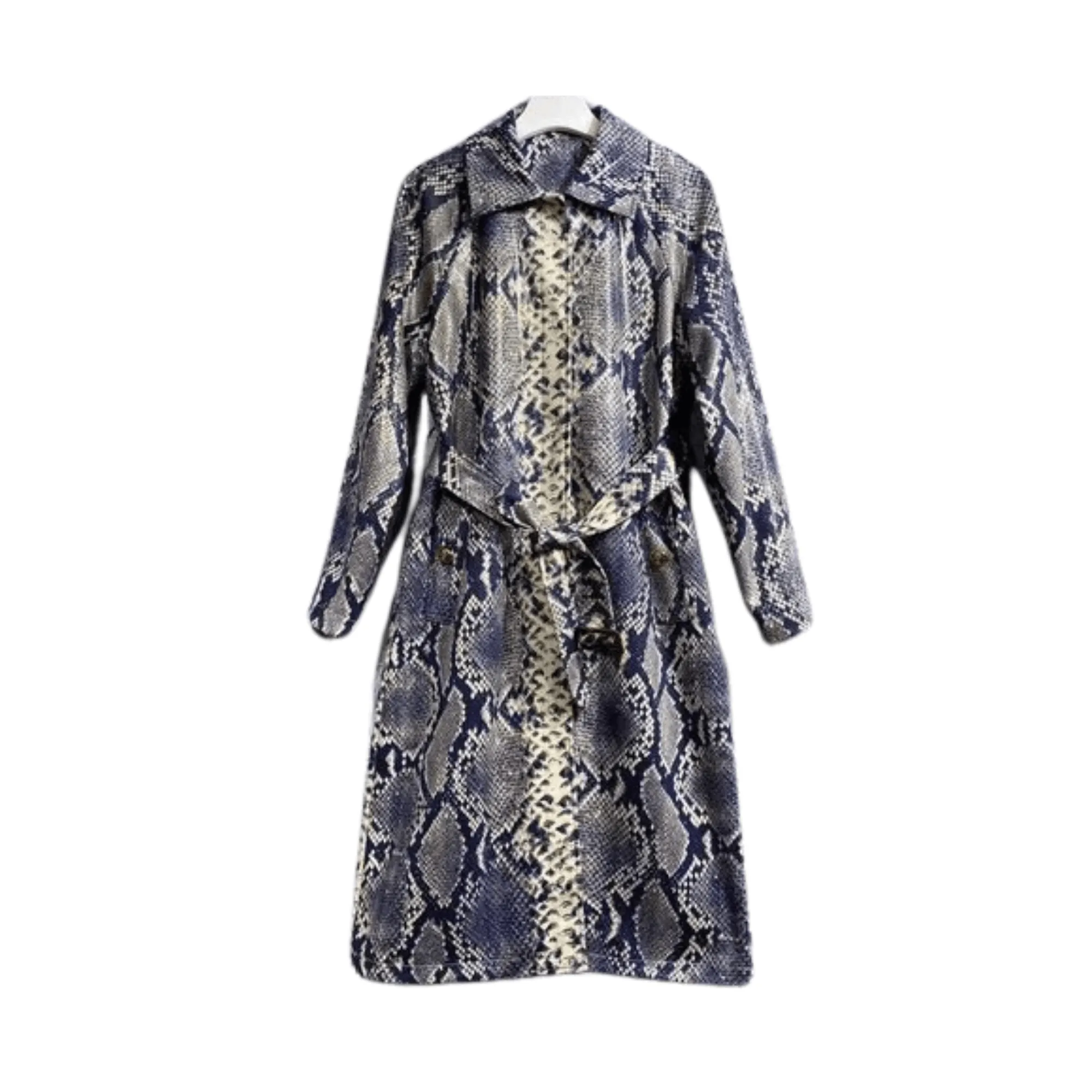 Pre Order:  Snakeskin Pattern Vegan Leather Belted Coat