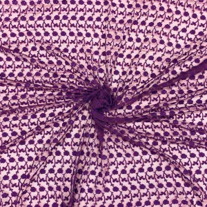 Purple Floral Print Lace Fabric