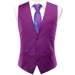 Purple Solid Silk Men's Single Vest Waistcoat