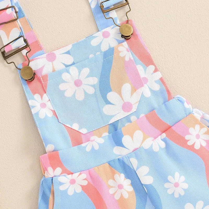 Rainbow Daisy Print Dungarees