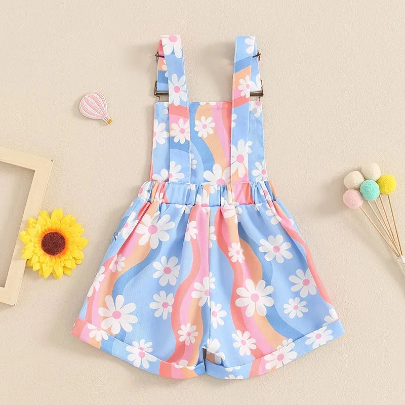 Rainbow Daisy Print Dungarees