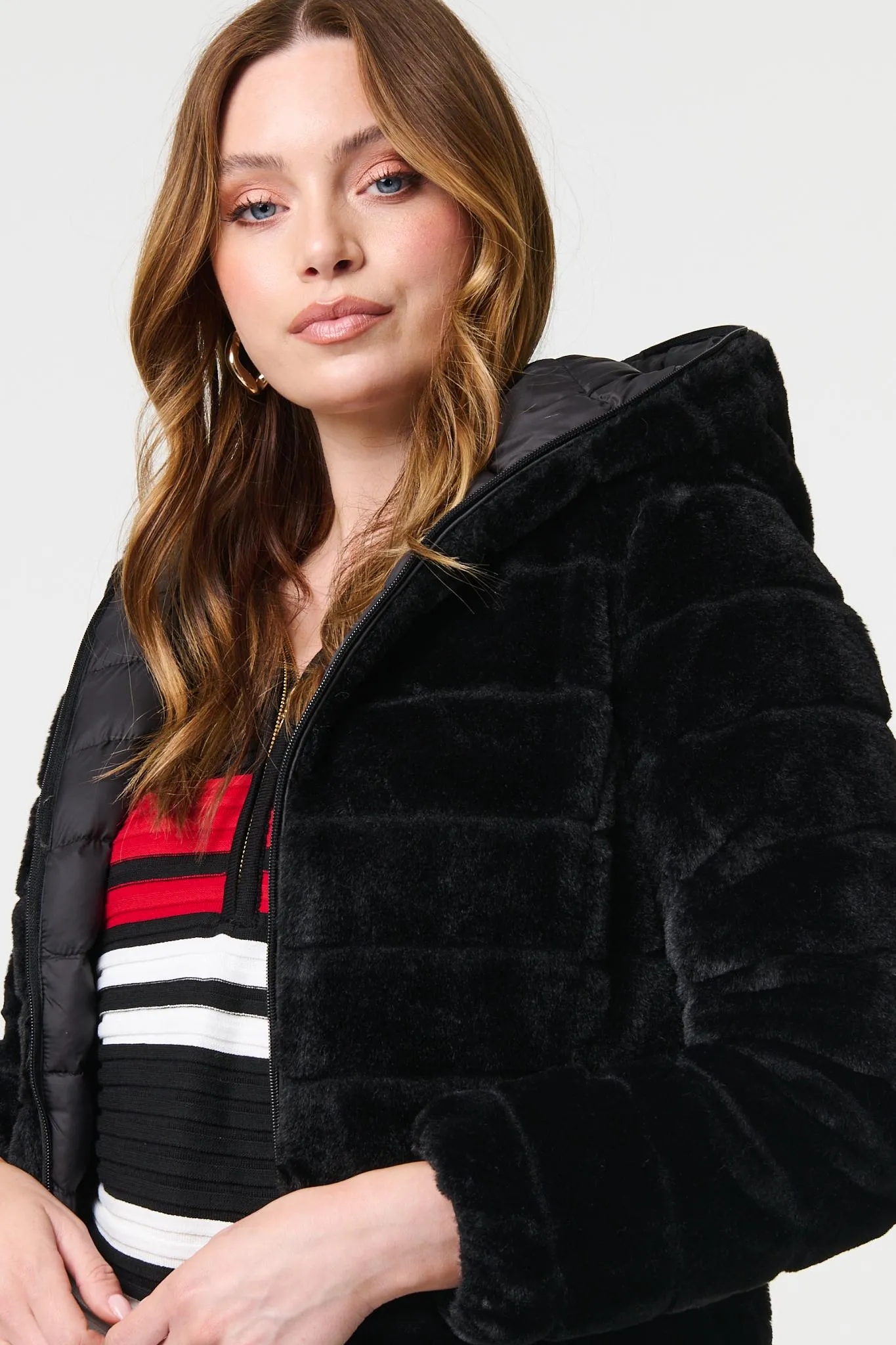 Reversible Faux Fur Hooded Puffer Jacket