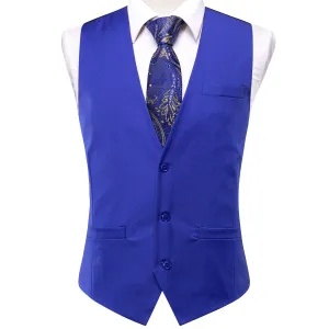 Royal Blue Solid Silk Men's Single Vest Waistcoat